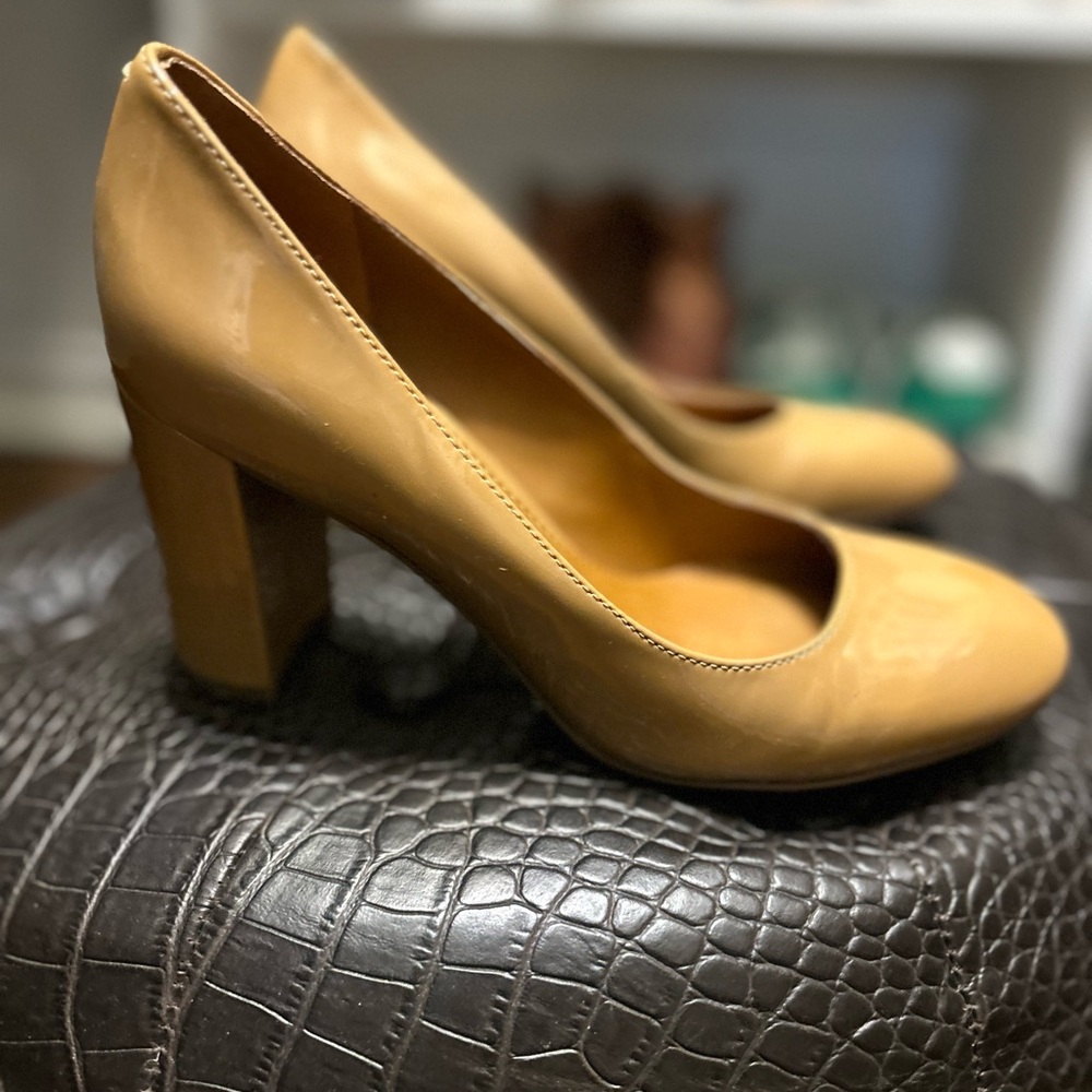 Franco Sarto Tan Block Heel Pumps